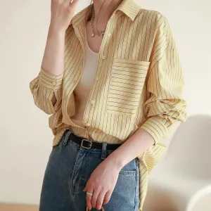 Aiertu Office Lady's Elegant Shirt Jacket Women's Loose Striped Long Sleeved Shirts And Blouses Summer Trend Korean Sweet Casual Top