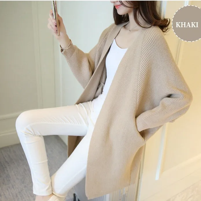 Amy Fashion - Bat Sleeve Knitted Plus Size Jacket Loose Ladies Sweaters Cardigans