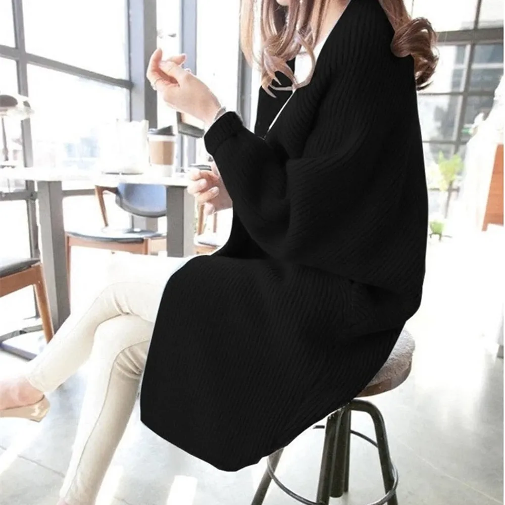 Amy Fashion - Bat Sleeve Knitted Plus Size Jacket Loose Ladies Sweaters Cardigans