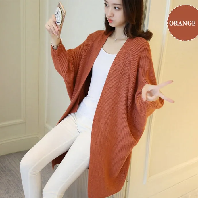 Amy Fashion - Bat Sleeve Knitted Plus Size Jacket Loose Ladies Sweaters Cardigans