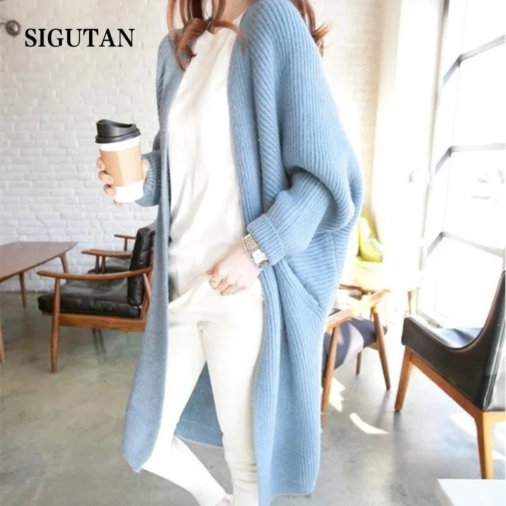 Amy Fashion - Bat Sleeve Knitted Plus Size Jacket Loose Ladies Sweaters Cardigans
