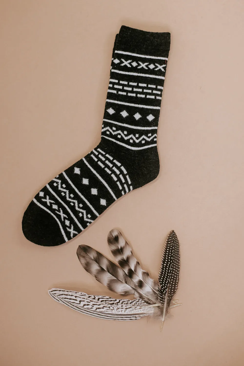 Aztec Wool Blend Crew Socks, Charcoal