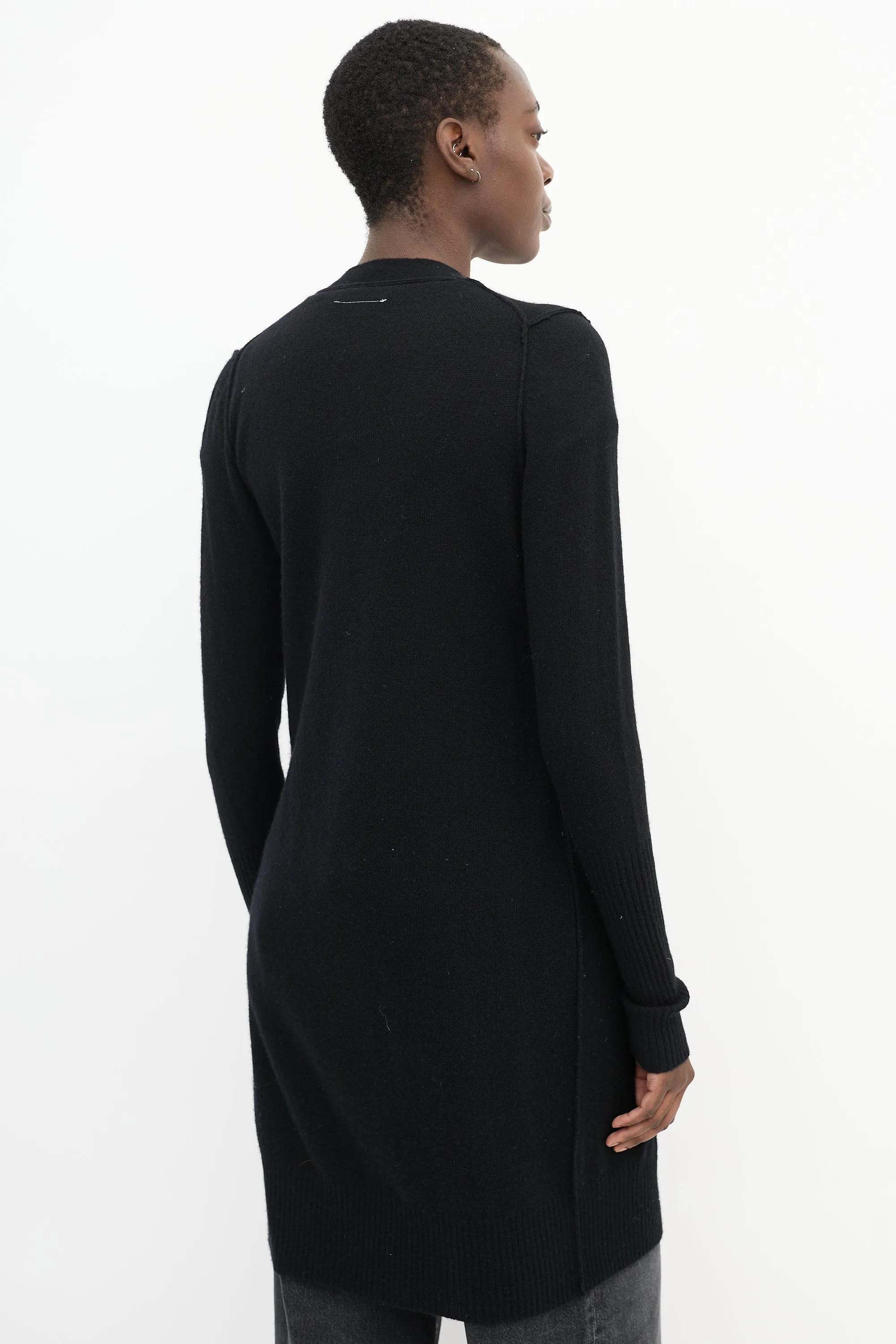 Black Cashmere Long V-Neck Cardigan