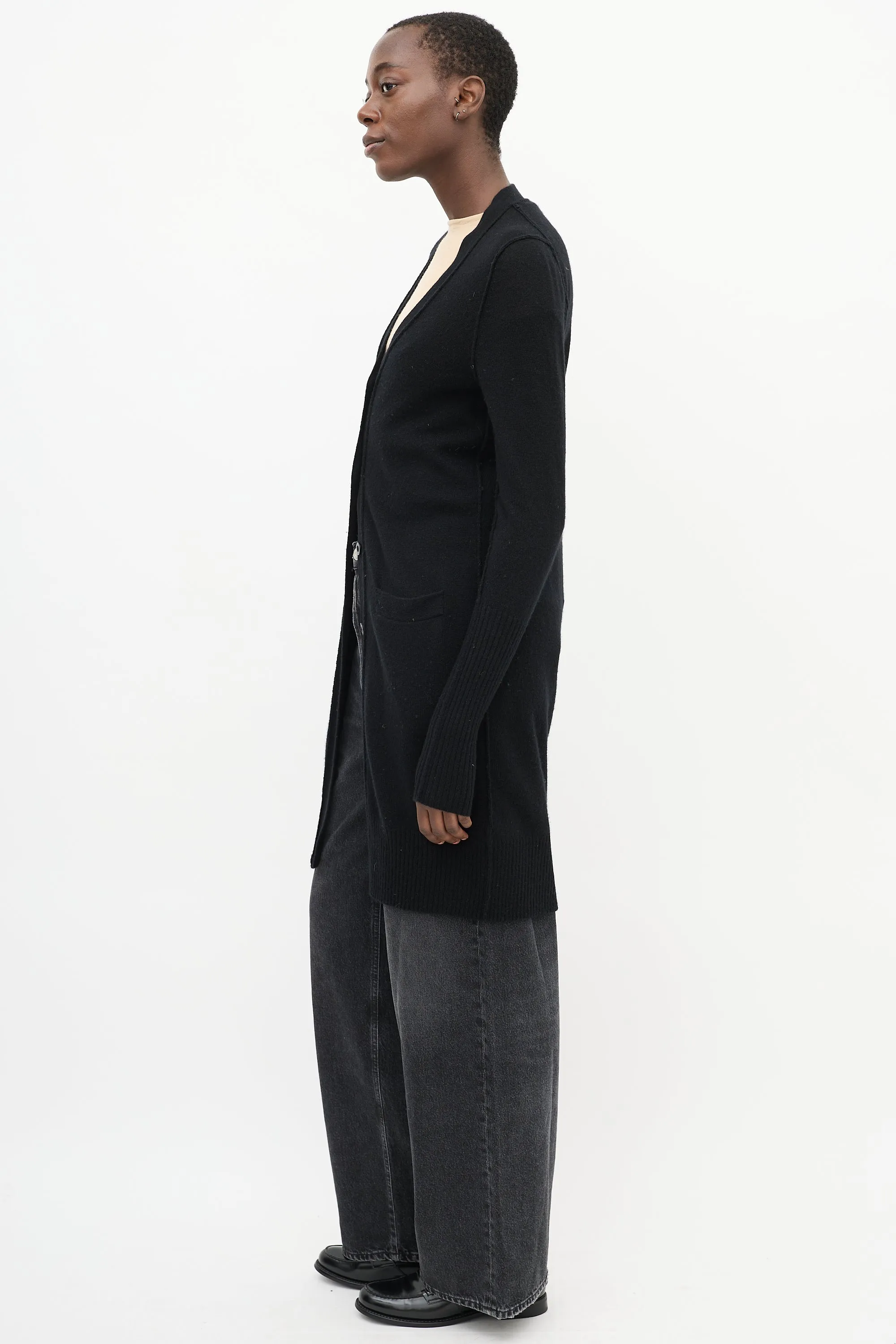 Black Cashmere Long V-Neck Cardigan