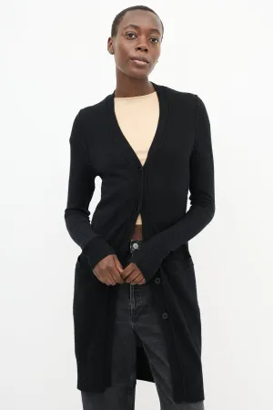 Black Cashmere Long V-Neck Cardigan