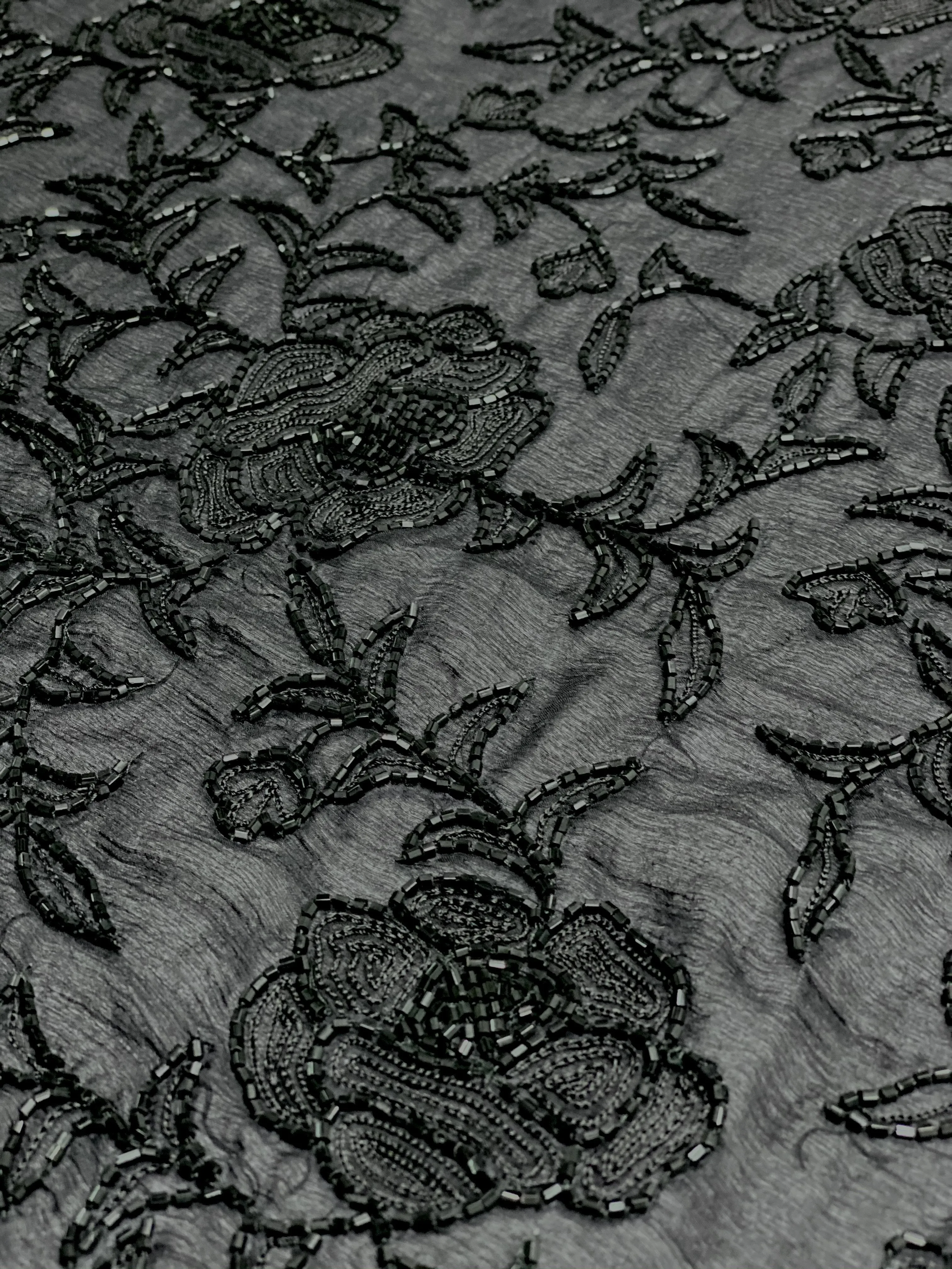 Black Sequin & Beads On Silk Chiffon JEC-113-9 Fabric