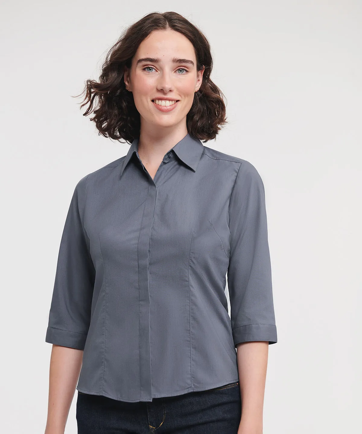 Black - Women's _ sleeve polycotton easycare fitted poplin shirt