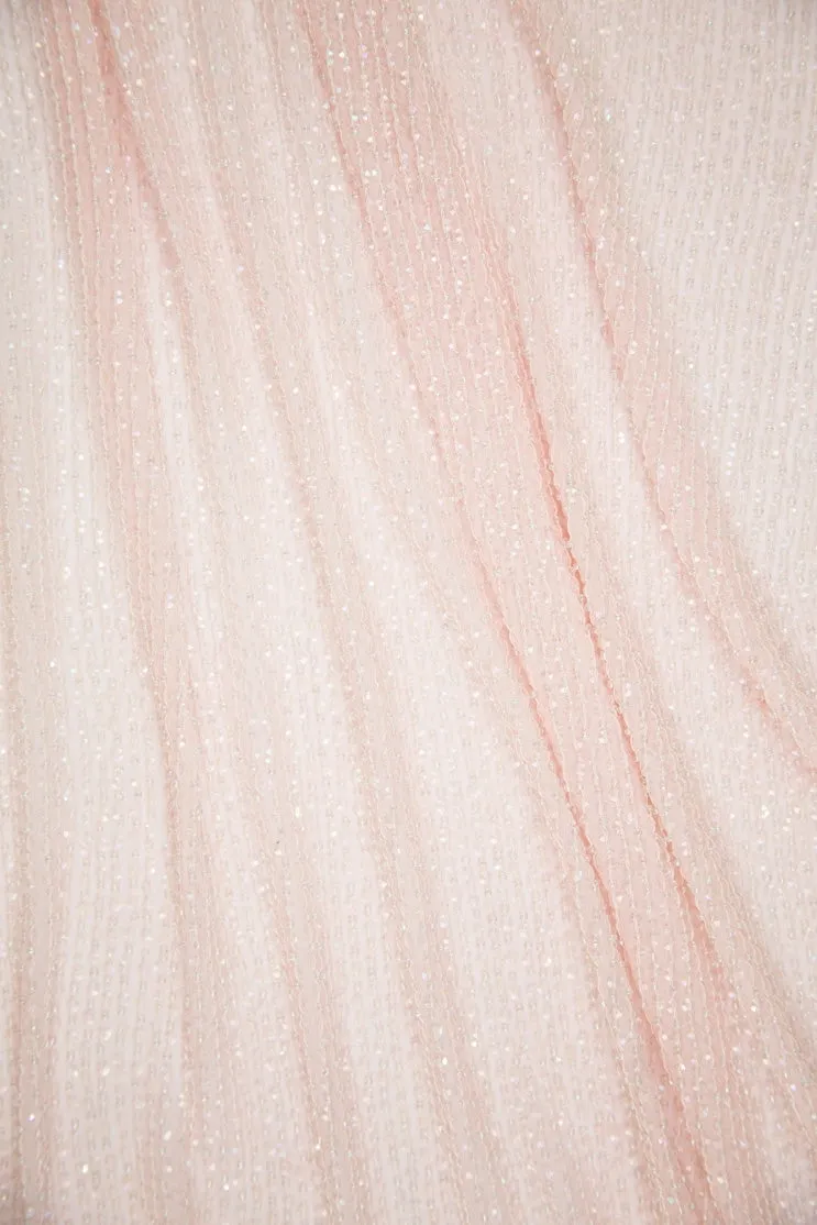 Blush Sequins & Beads on Silk Chiffon Fabric