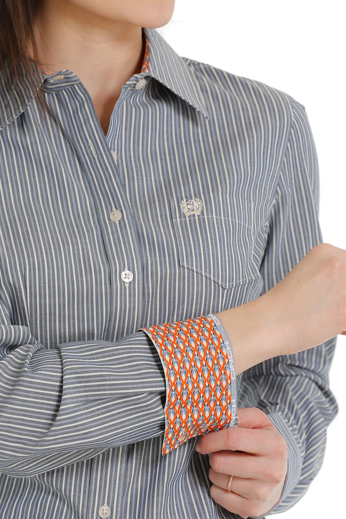 Cinch Women's Light Blue Stripe Button Down Western Shirt