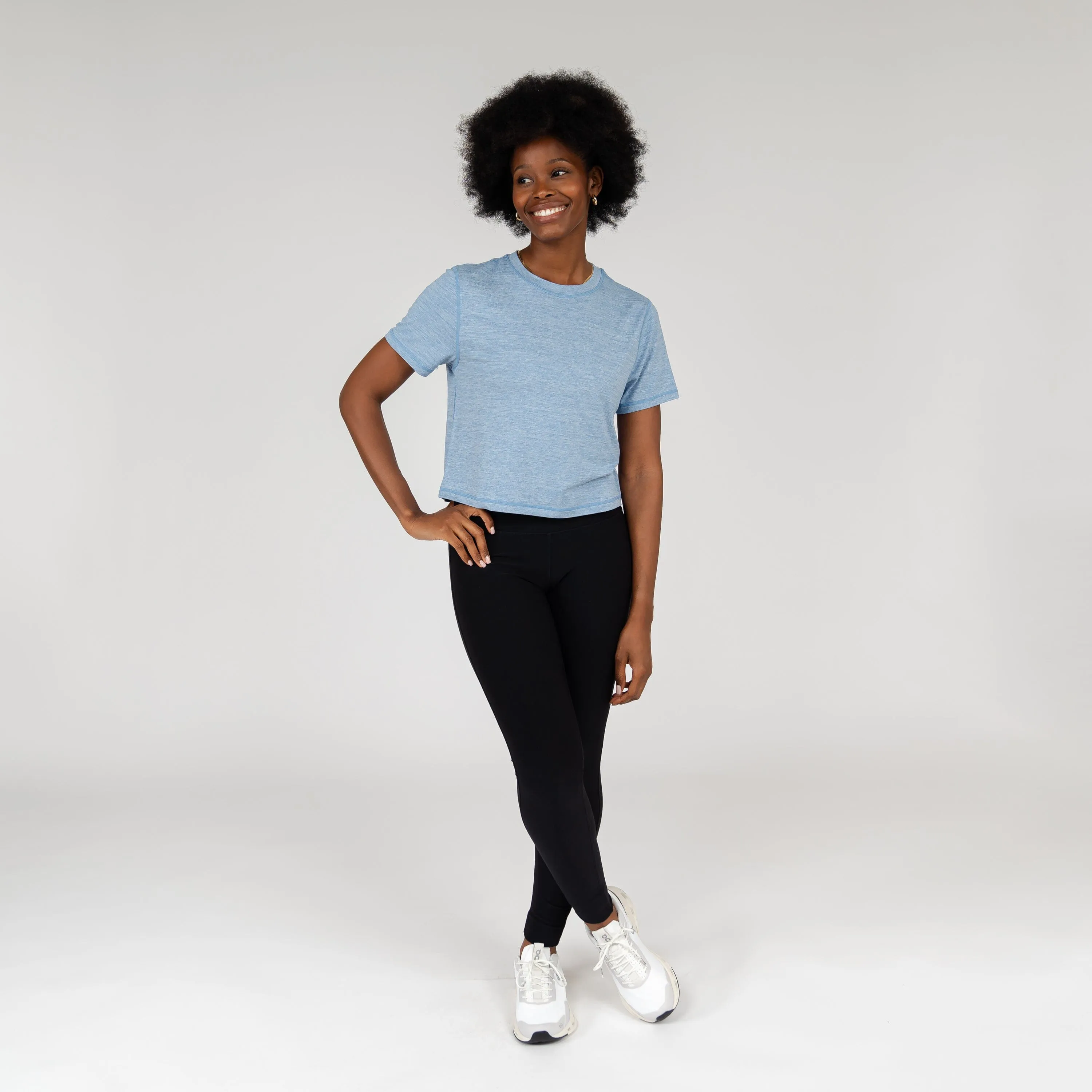 Drift Performance Crop Tee | Heather - Ice Pick Blue/White