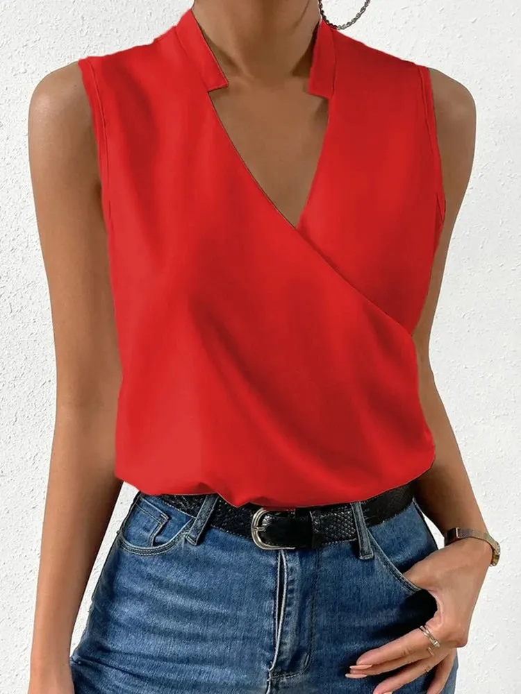 Fashion V-Neck Sleeveless Print Women's Tops and Blouses - Summer Casual White Tank Top, Femme Shirt Blouse