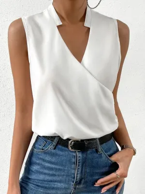 Fashion V-Neck Sleeveless Print Women's Tops and Blouses - Summer Casual White Tank Top, Femme Shirt Blouse