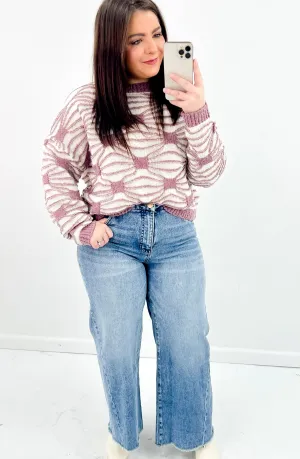 Geo Print Cropped Crewneck Sweater