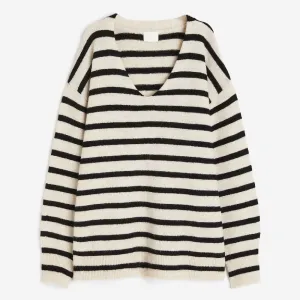 H&M Oversized Sweater, light beige/black
