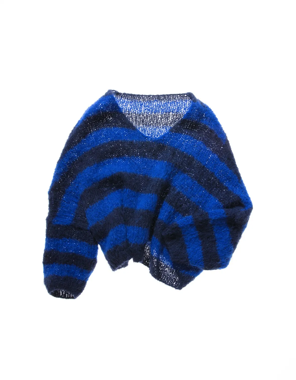 Hand knit V neck batwing sweater (Alpaca) red stripe