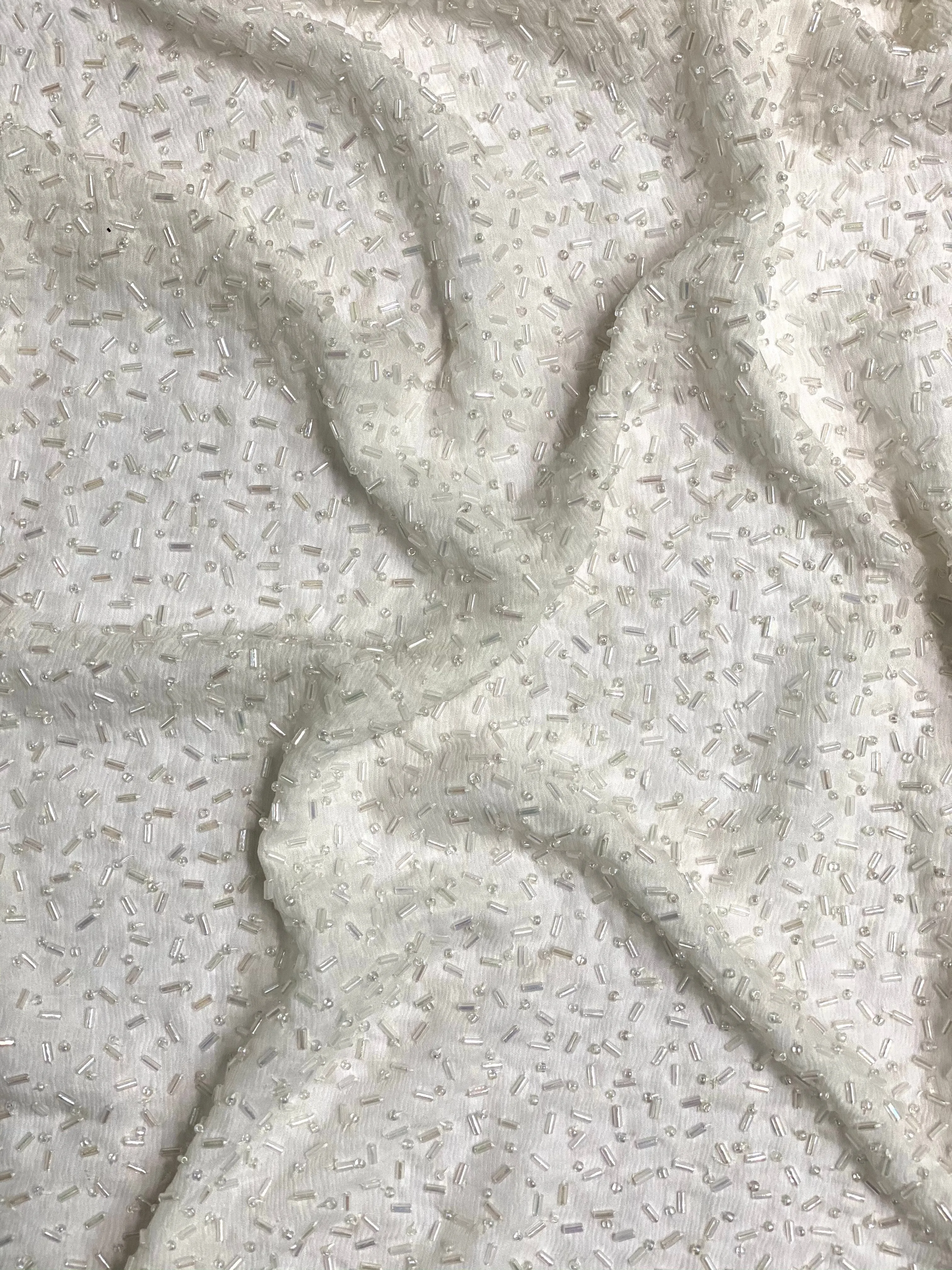 Ivory Sequin & Beads On Silk Chiffon JEC-148-10 Fabric