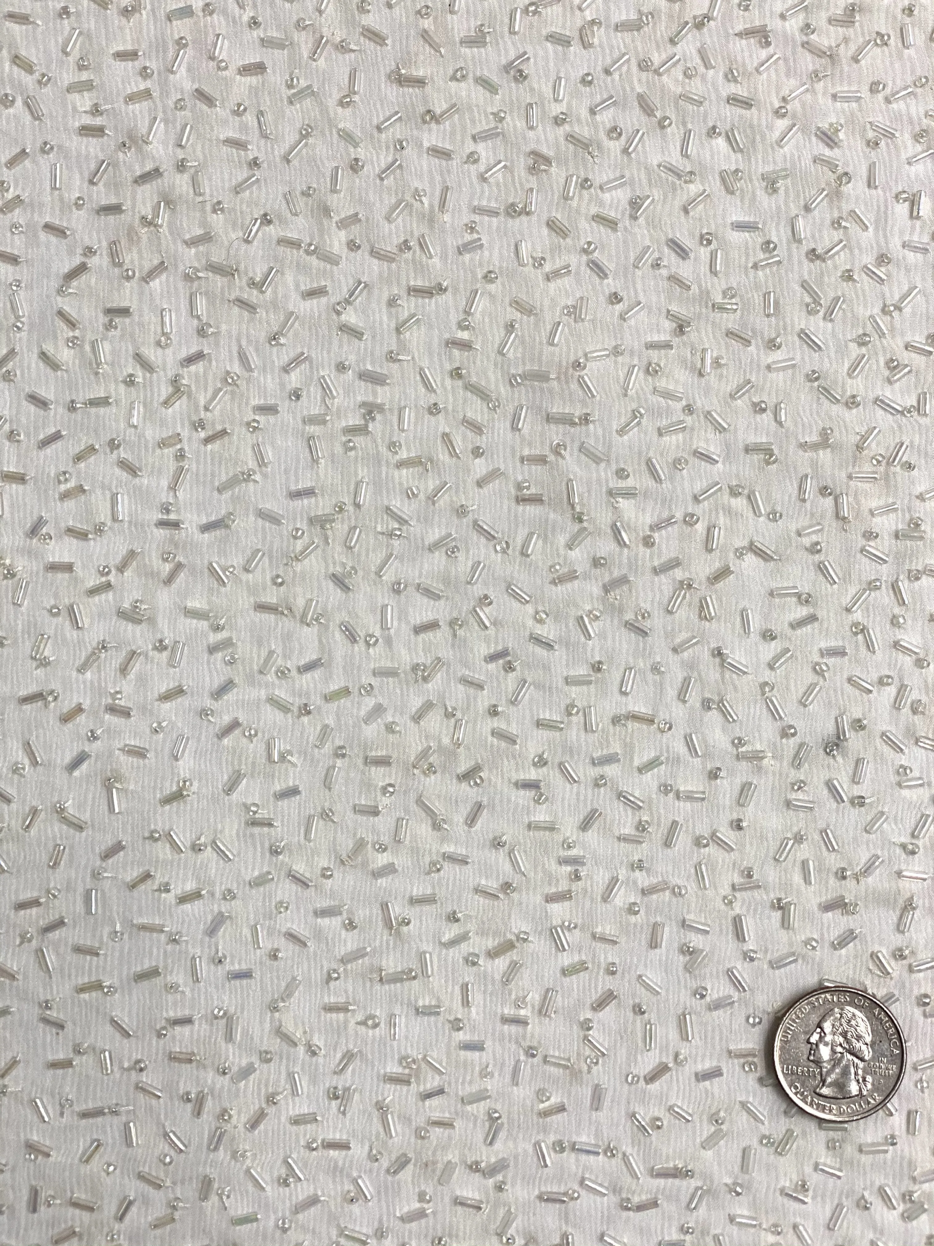 Ivory Sequin & Beads On Silk Chiffon JEC-148-10 Fabric