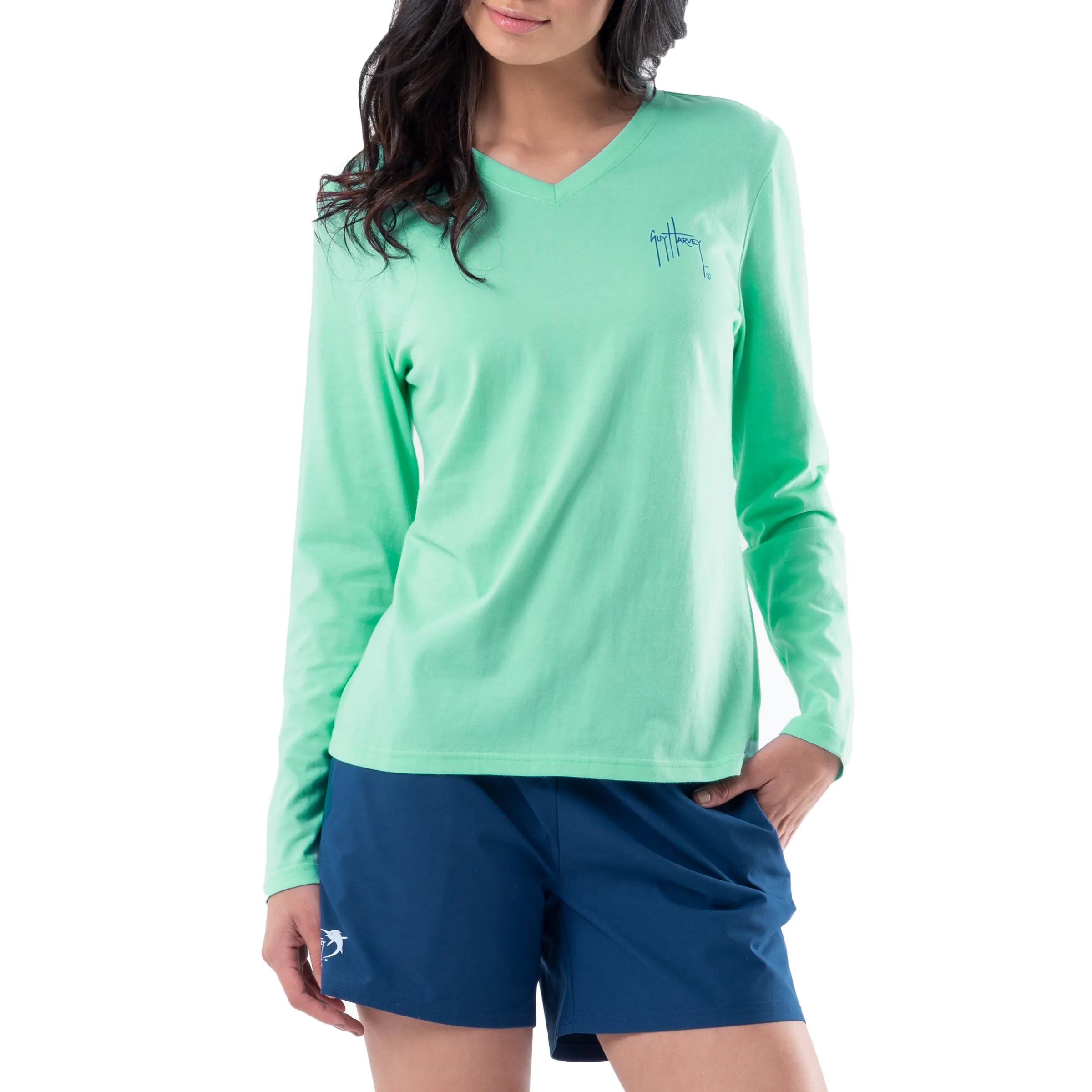 Ladies Stamp Long Sleeve V-Neck T-Shirt