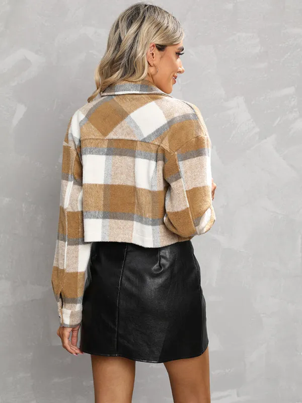 Lapel single-breasted shirt type commuter women's woolen short coat