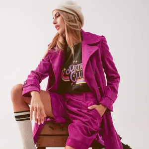 Longline Blazer With Vintage Buttons in Fuchsia Cord