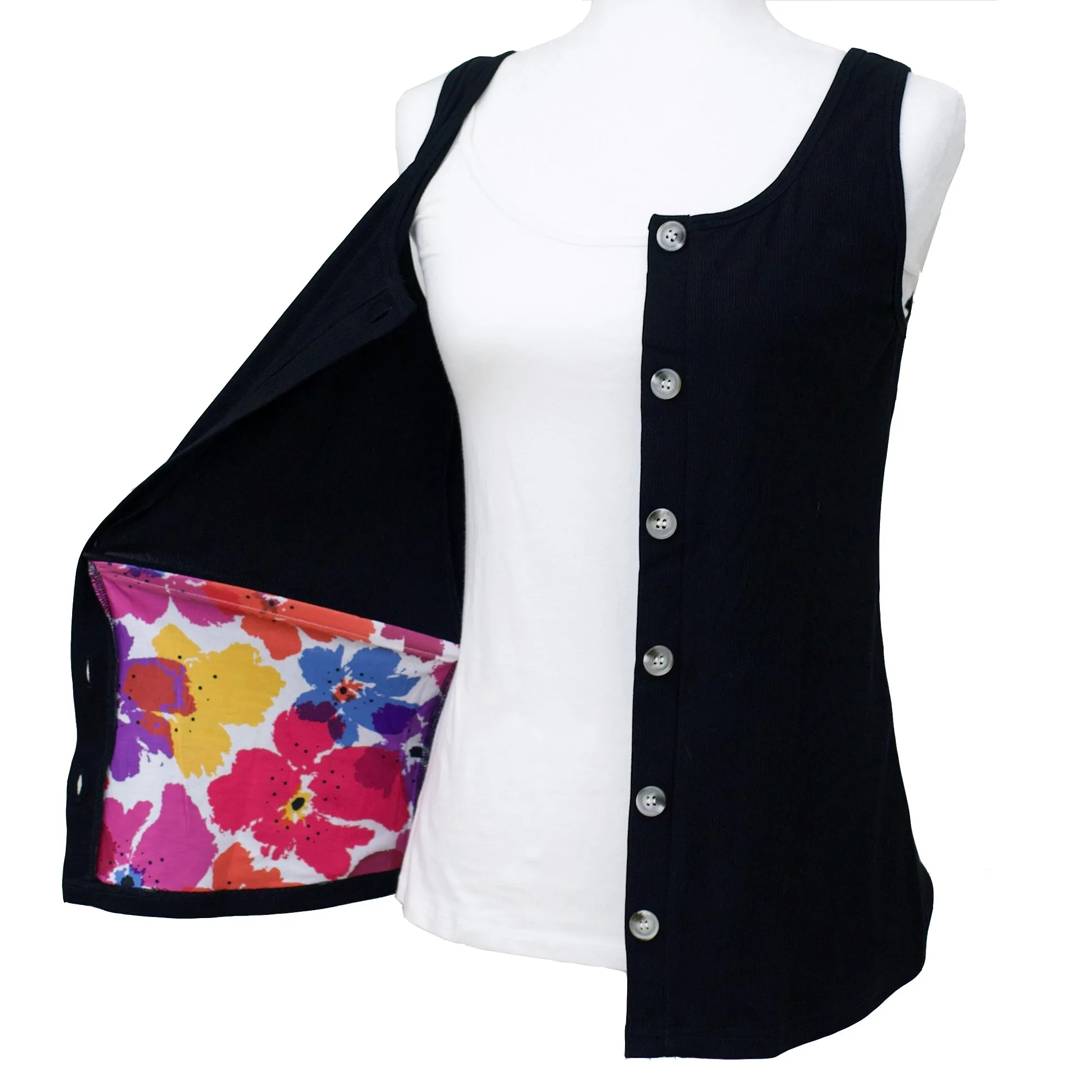 Mastectomy Recovery Button Down Tank with Surgical Drain Pockets