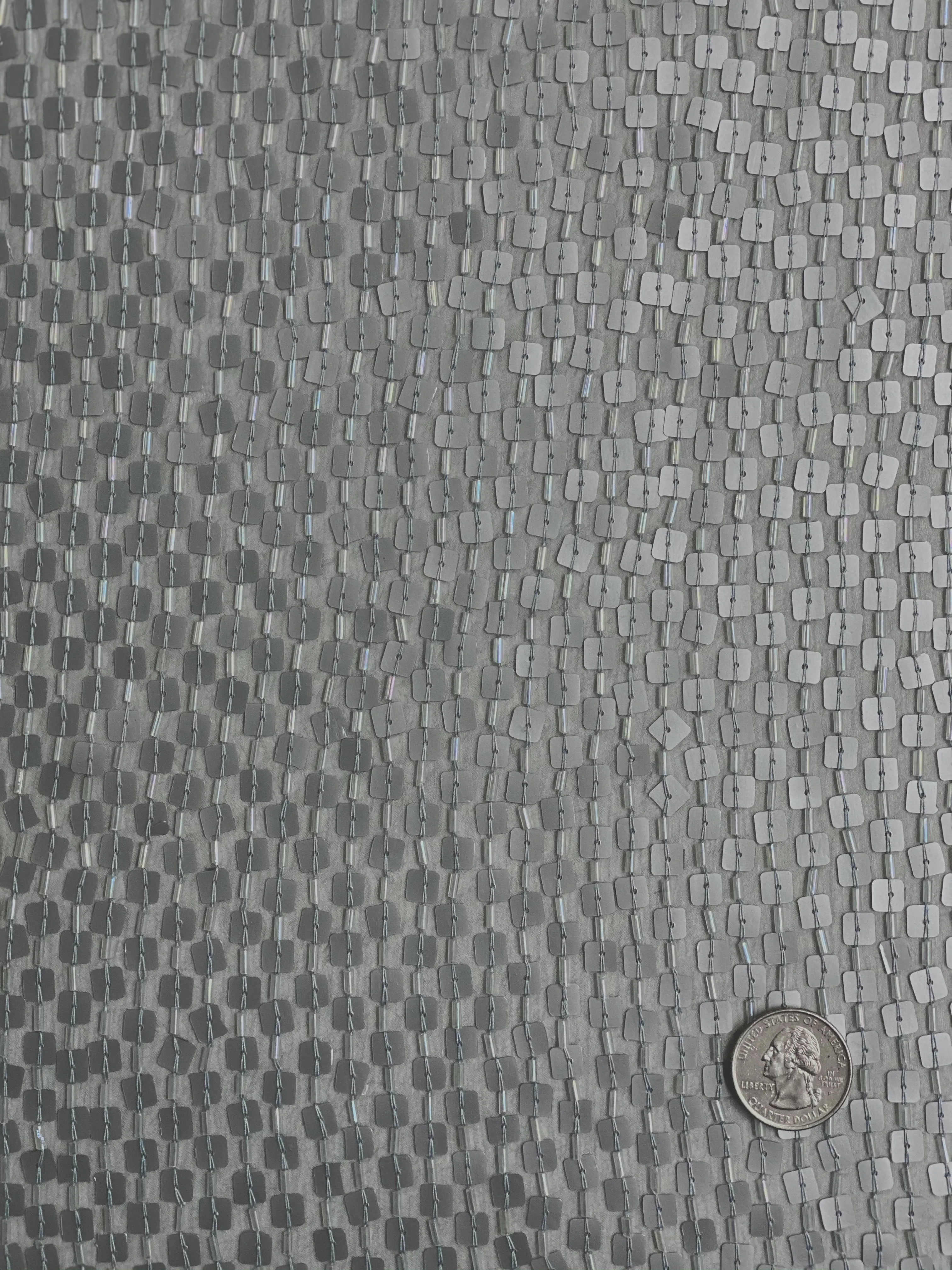 Matte Silver Sequin & Beads On Silk Chiffon JEC-073-6 Fabric