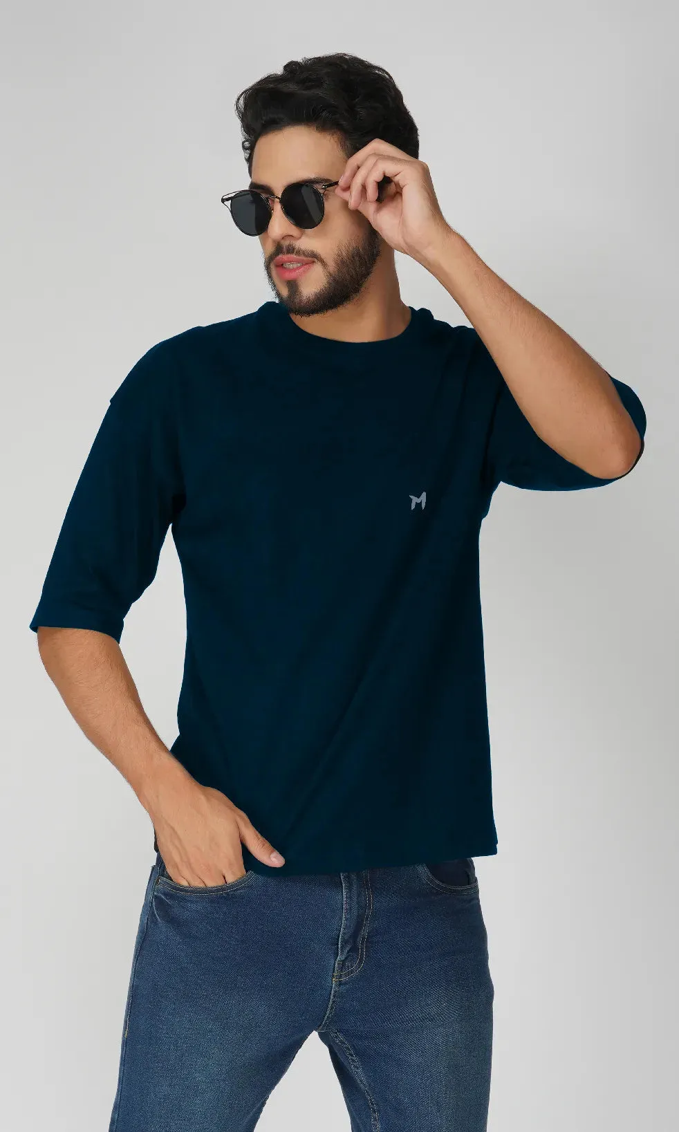 Mebadass Cotton Men's OverSized/Baggy Dropshoulder T-shirts - Navy Blue
