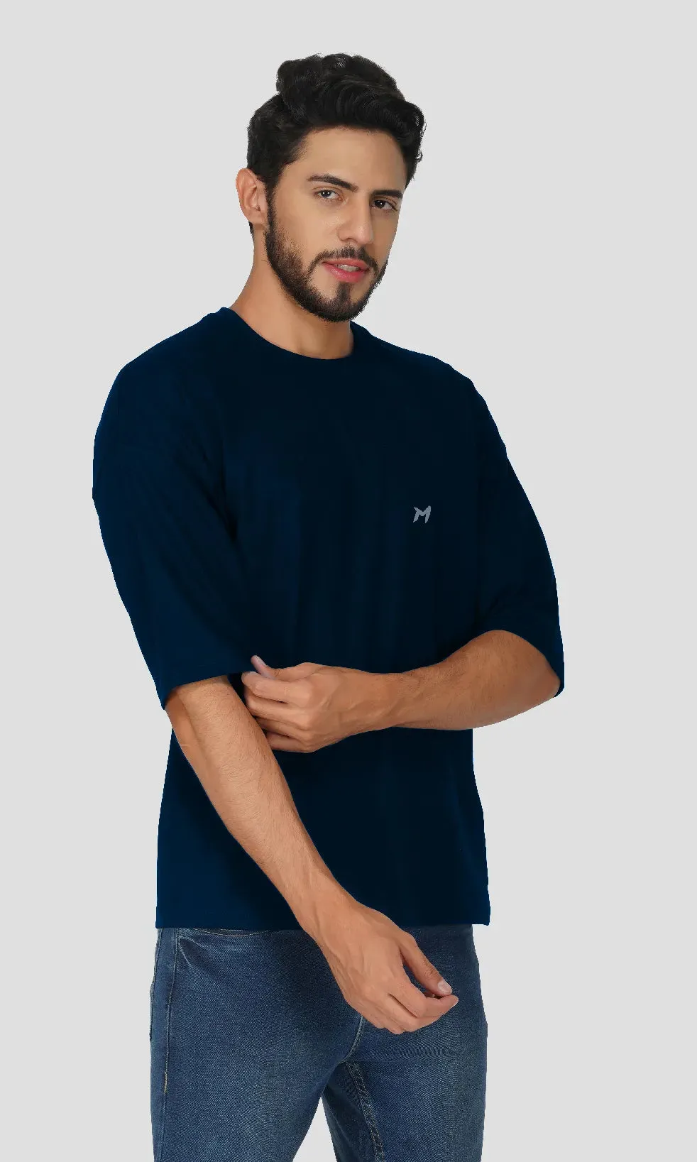 Mebadass Cotton Men's OverSized/Baggy Dropshoulder T-shirts - Navy Blue