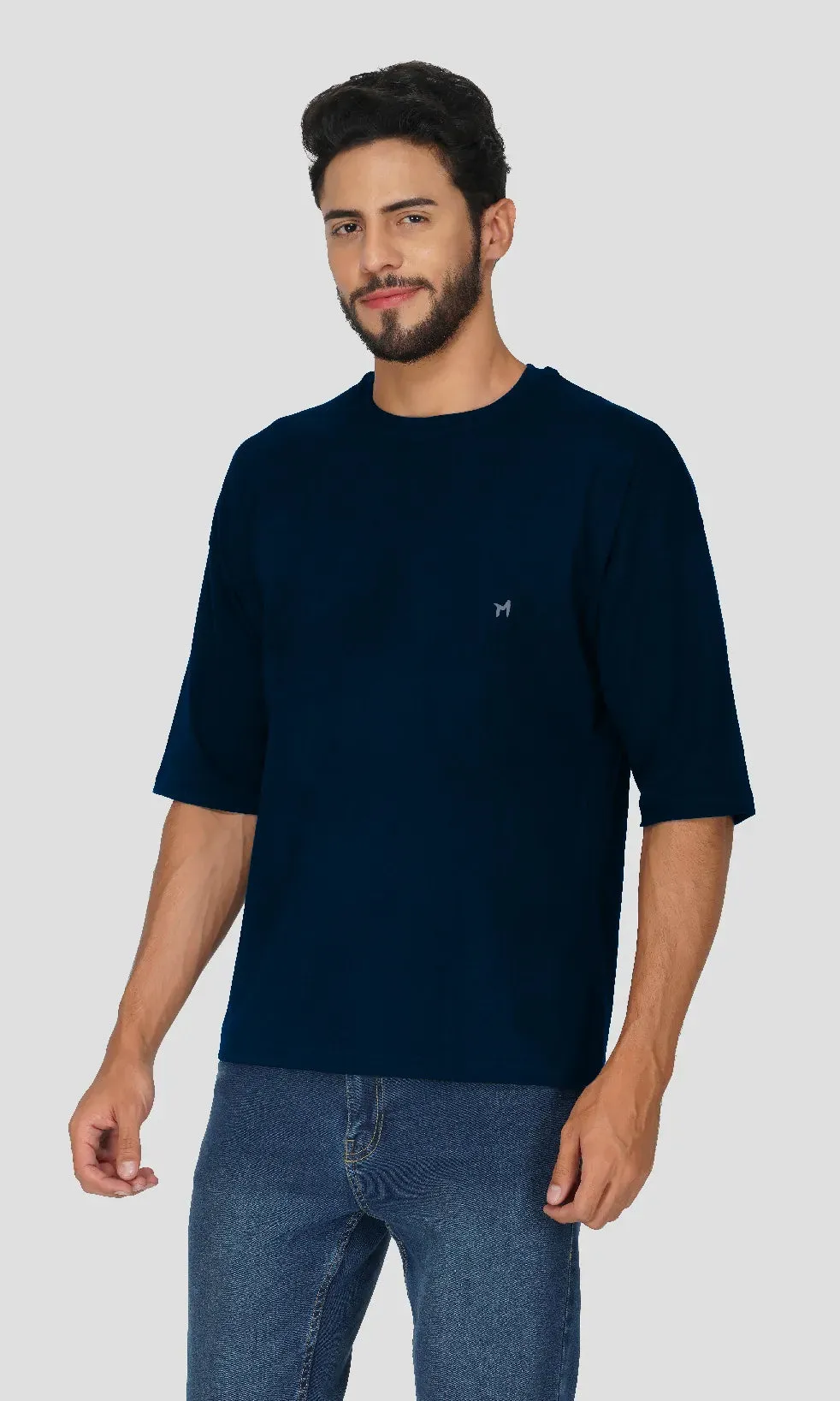 Mebadass Cotton Men's OverSized/Baggy Dropshoulder T-shirts - Navy Blue