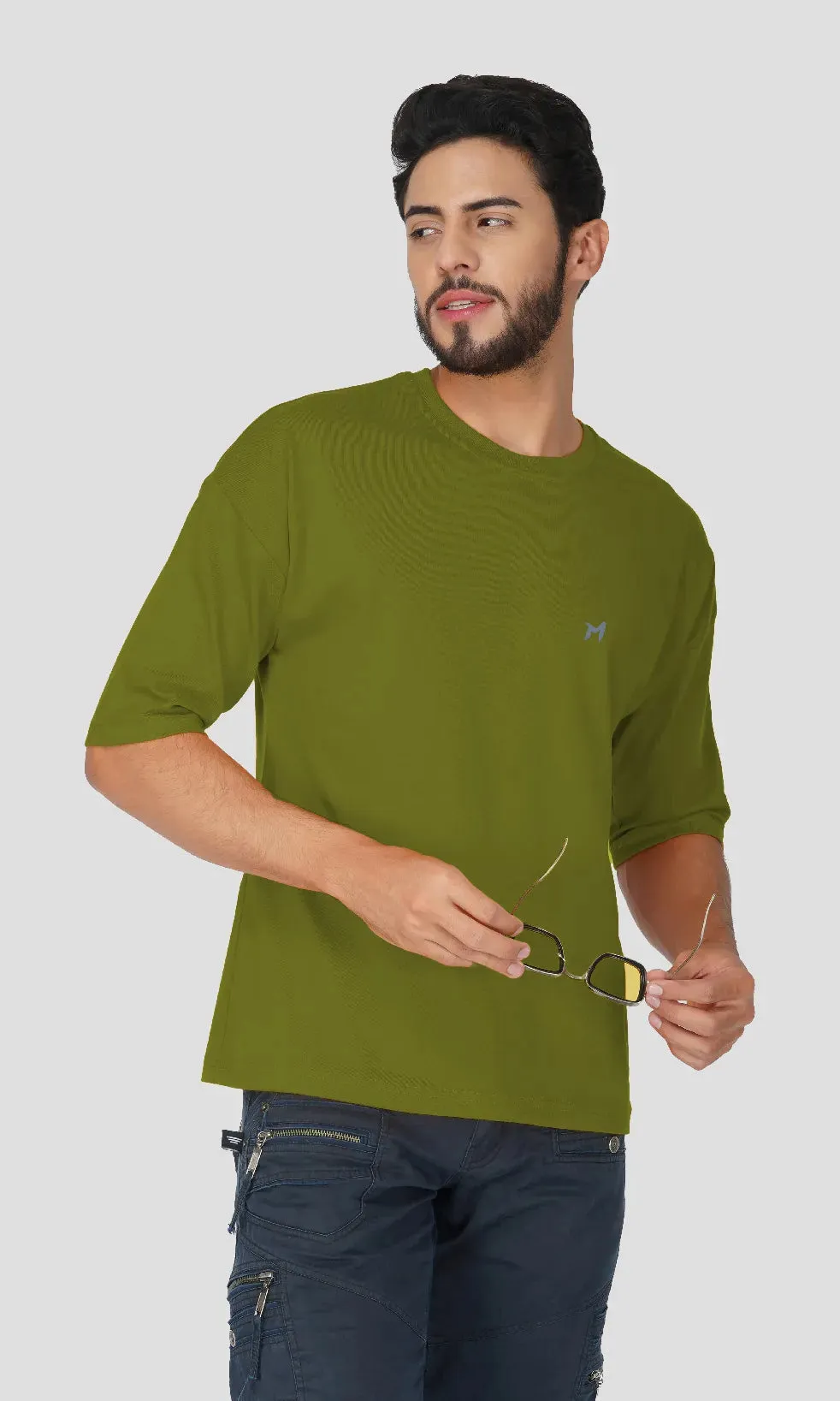 Mebadass Cotton Men's OverSized/Baggy Dropshoulder T-shirts - Olive Green