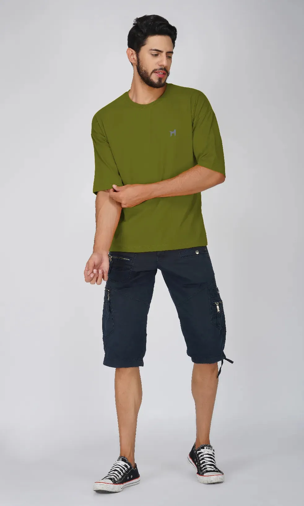 Mebadass Cotton Men's OverSized/Baggy Dropshoulder T-shirts - Olive Green