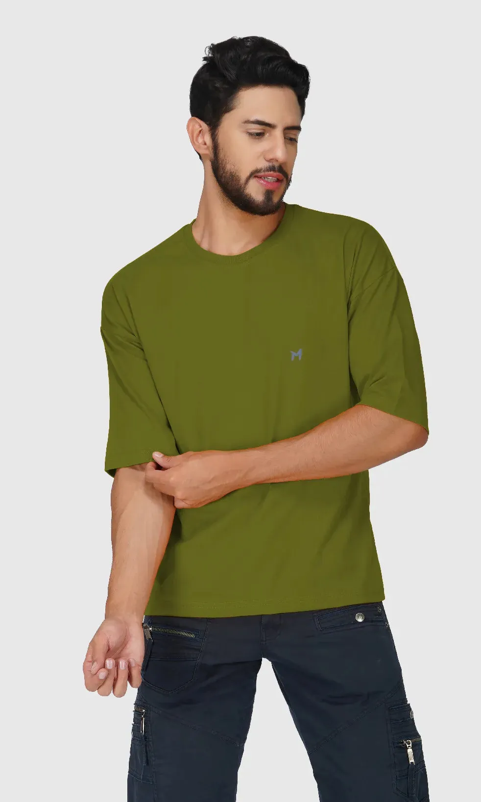 Mebadass Cotton Men's OverSized/Baggy Dropshoulder T-shirts - Olive Green