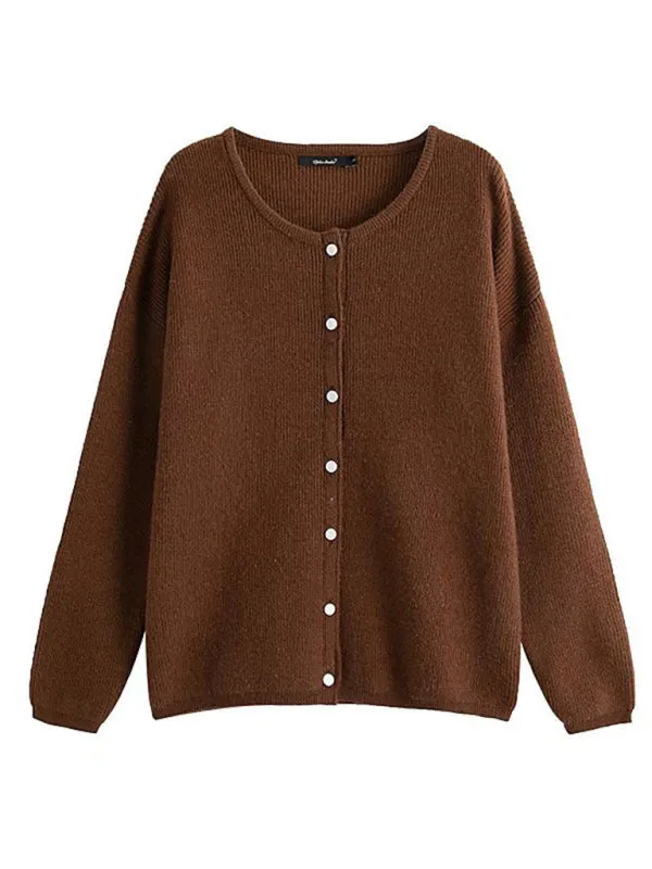 New women's solid color single-breasted loose dropped shoulder sleeve knitted cardigan