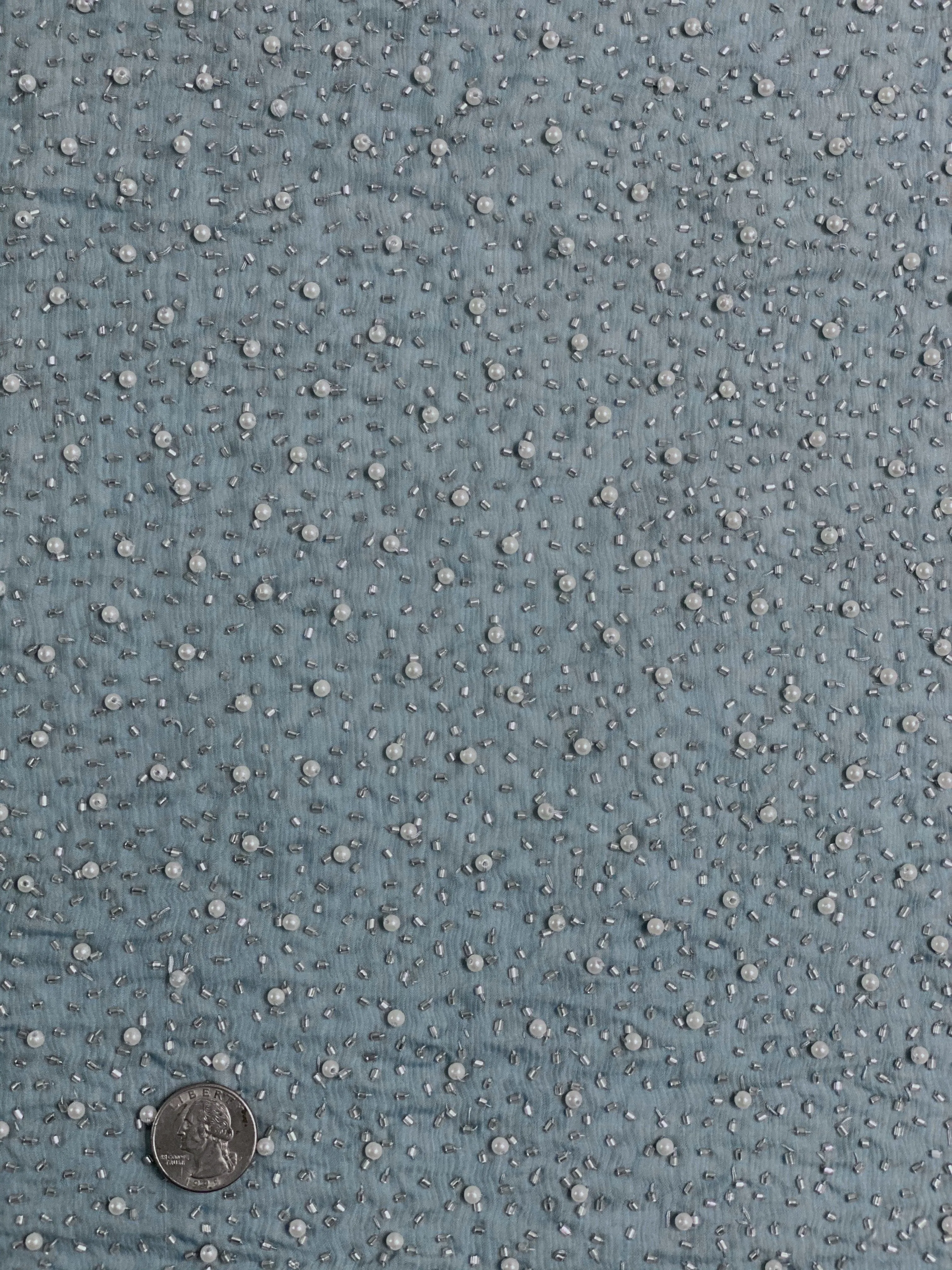 Nile Blue Sequin & Beads On Silk Chiffon JEC-011-7 Fabric