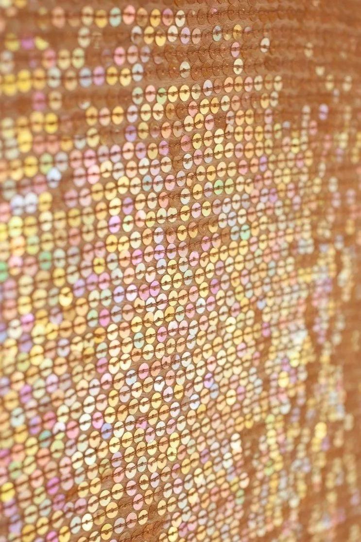 Orange Taffy Sequins & Beads on Silk Chiffon JEC-132-3 Fabric