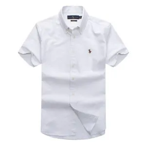 PRL Classic Button-Down Pony Logo Shortsleeve Shirt - White