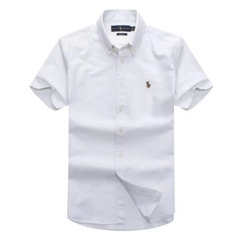 PRL Classic Button-Down Pony Logo Shortsleeve Shirt - White