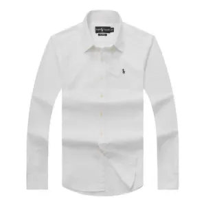 PRL Logo embroidered Button Down Chambray Shirt-White
