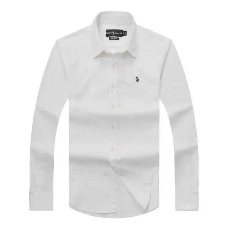 PRL Logo embroidered Button Down Chambray Shirt-White