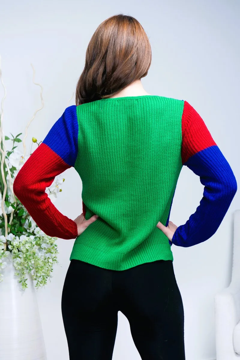 "Halloween Vibe" Knit V-Neck Sweater 2Front Pockets  (HS-0972)