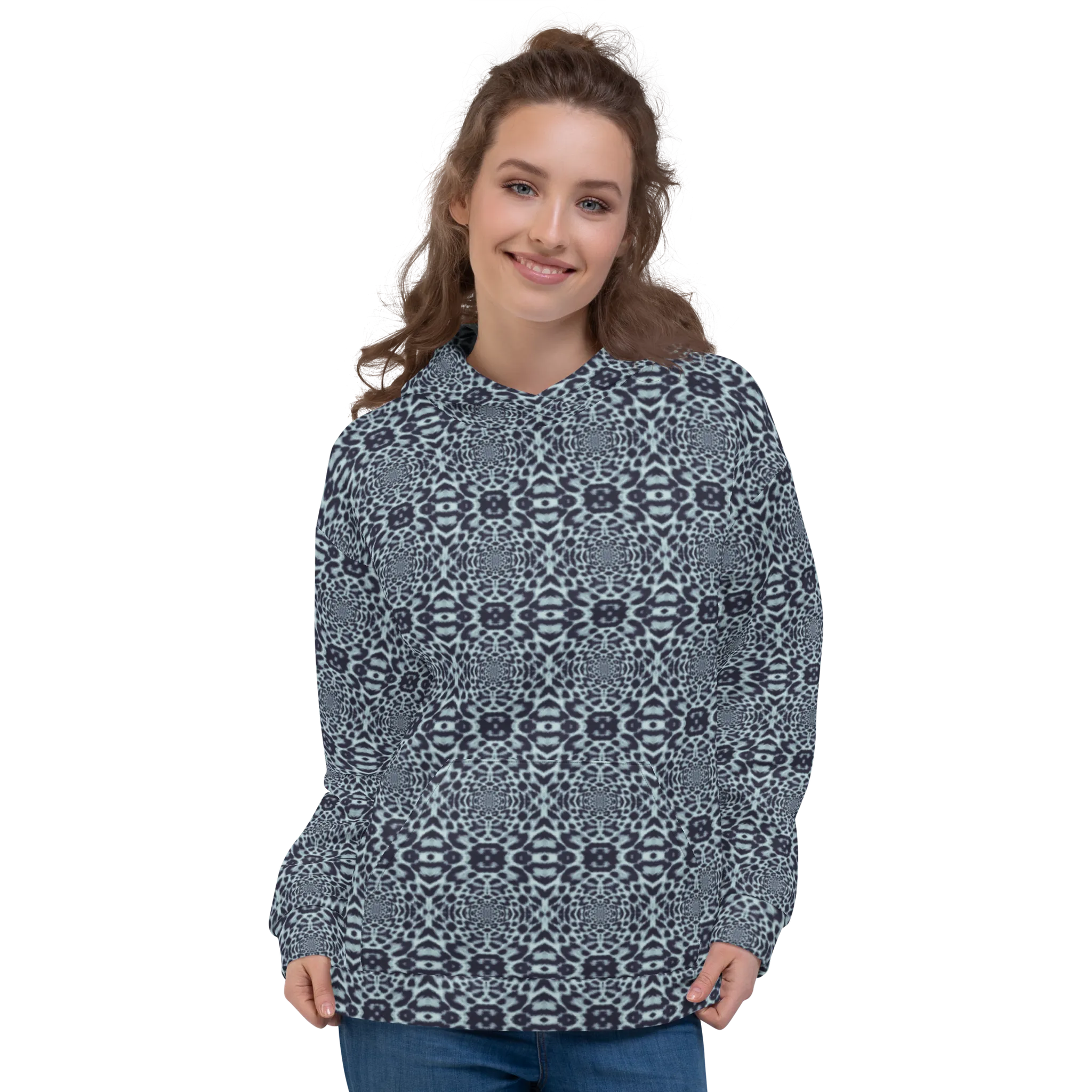 Recursia Contemplative Jaguar Women's Hoodie In Blue