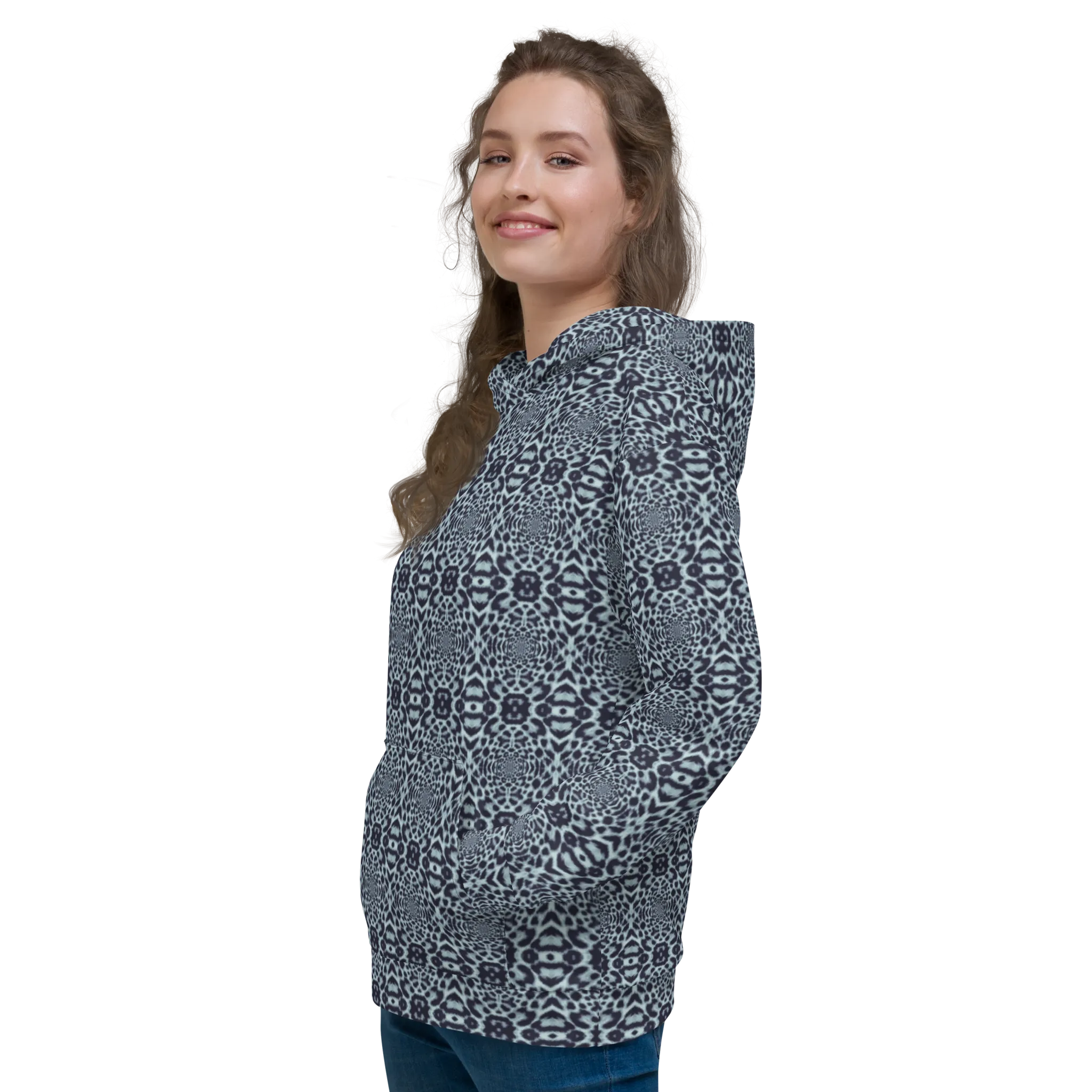 Recursia Contemplative Jaguar Women's Hoodie In Blue