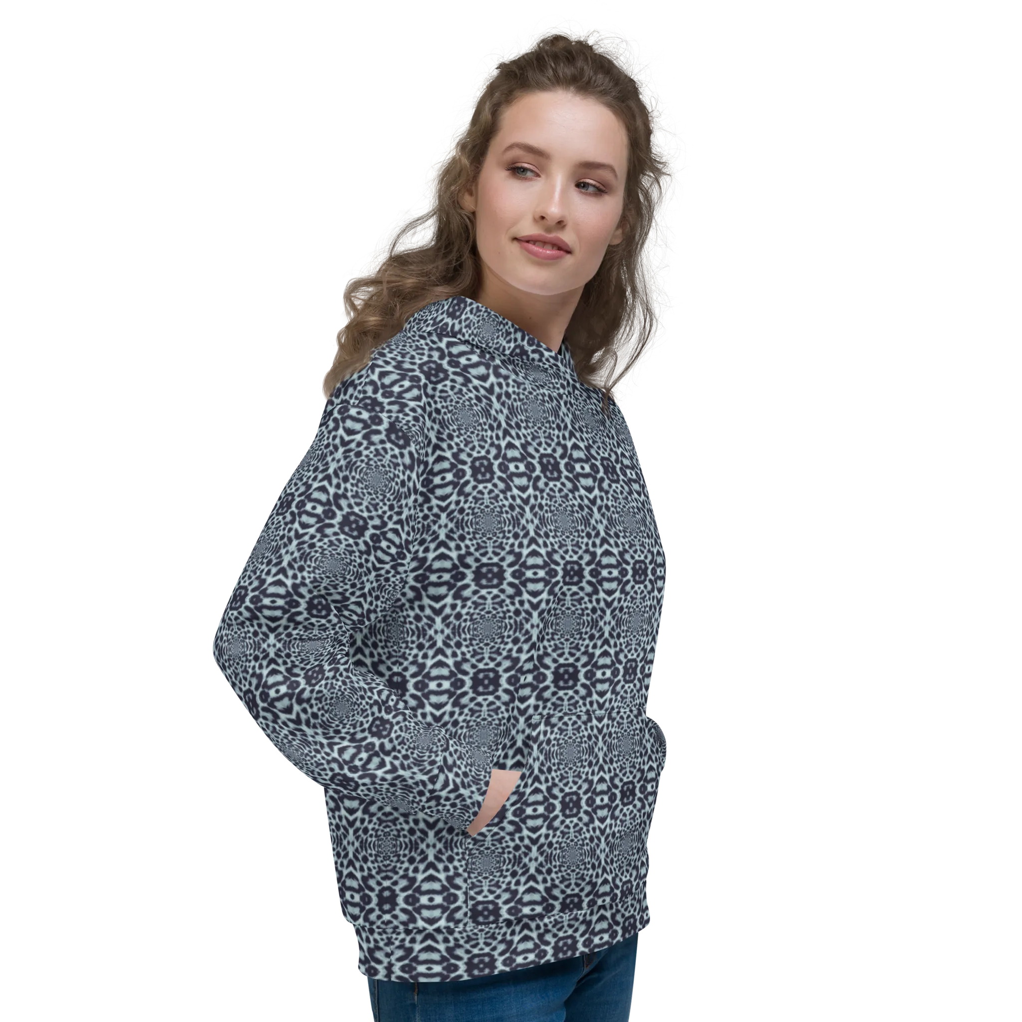 Recursia Contemplative Jaguar Women's Hoodie In Blue