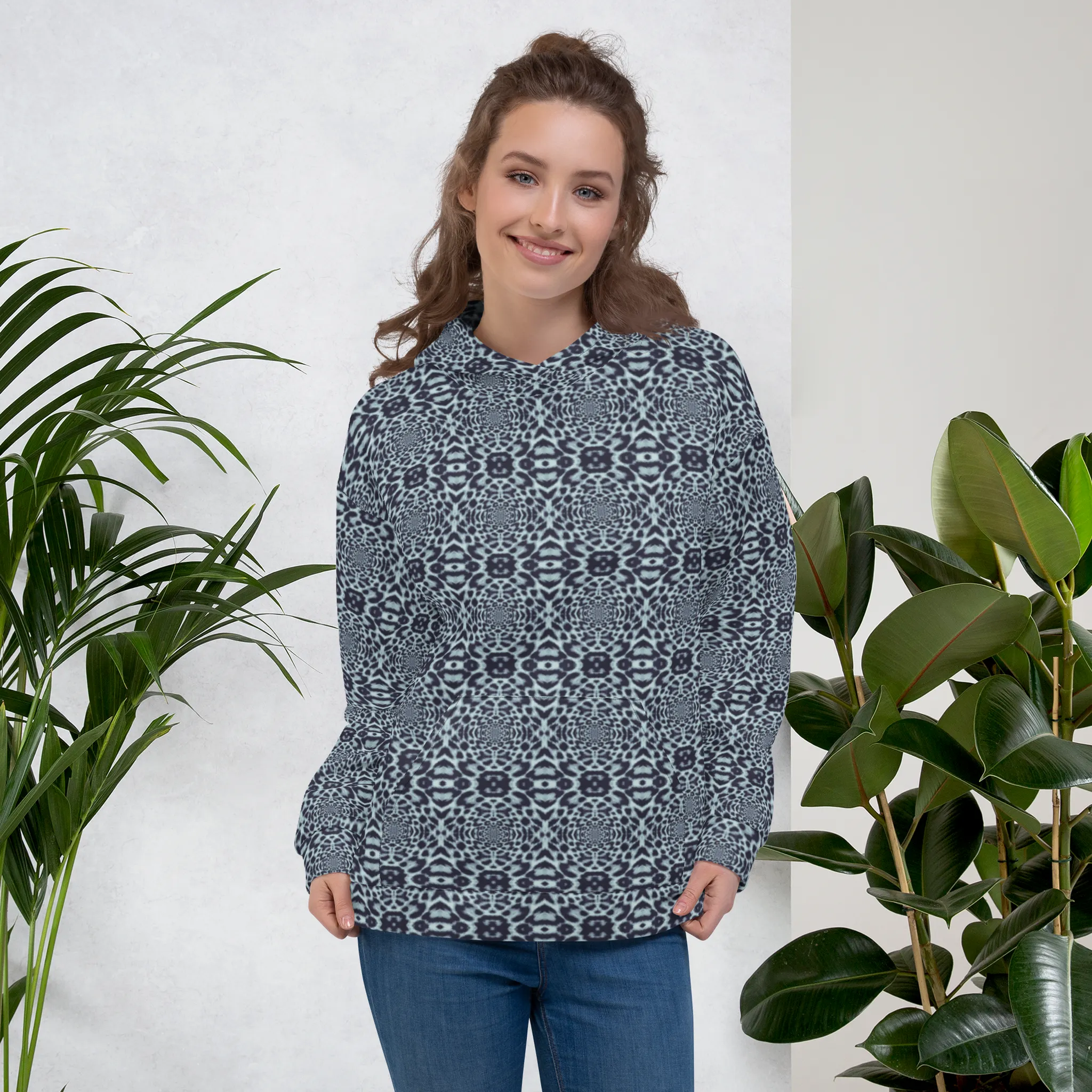 Recursia Contemplative Jaguar Women's Hoodie In Blue