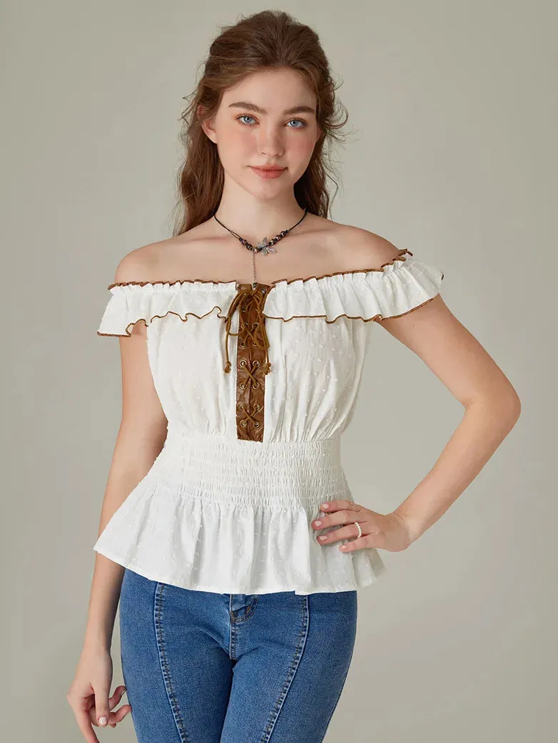 Renaissance Cotton Tops Off Shoulder Smocked Bodice Tops