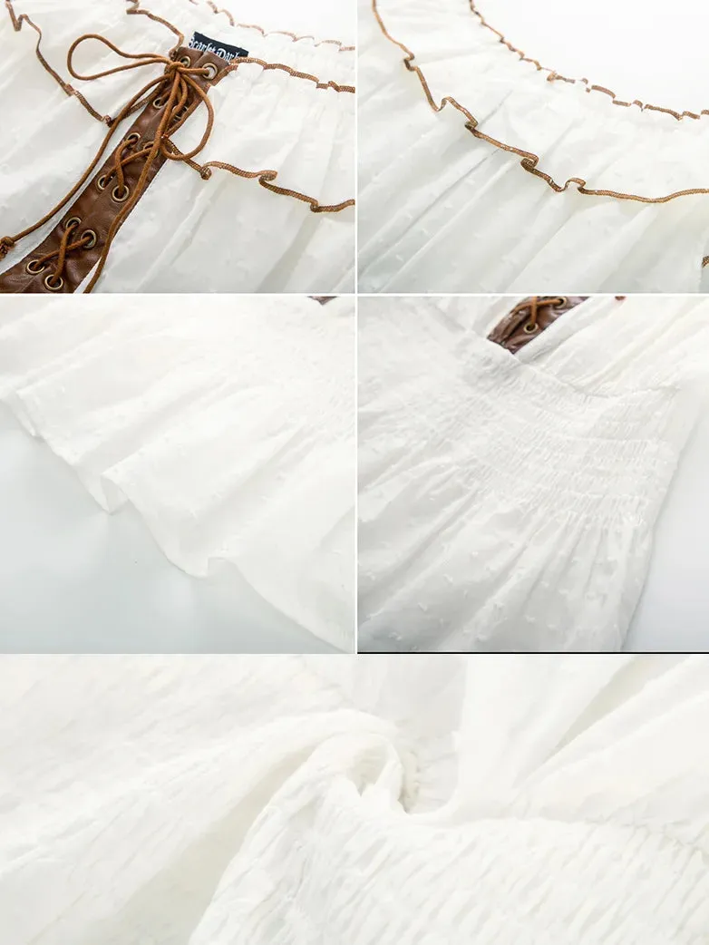 Renaissance Cotton Tops Off Shoulder Smocked Bodice Tops