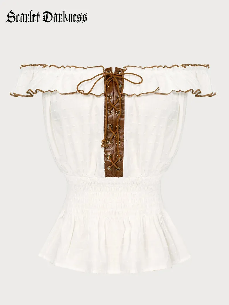 Renaissance Cotton Tops Off Shoulder Smocked Bodice Tops