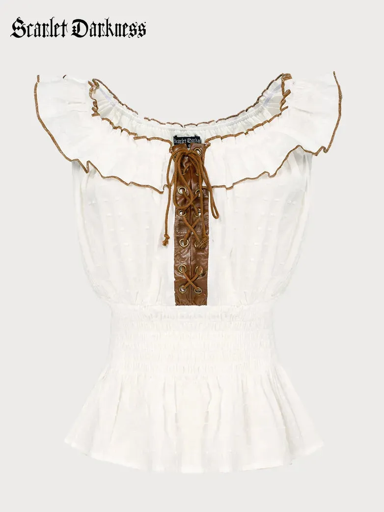 Renaissance Cotton Tops Off Shoulder Smocked Bodice Tops