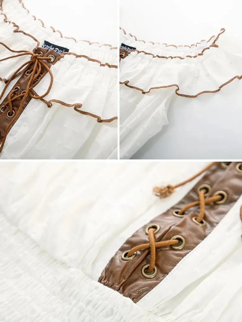 Renaissance Cotton Tops Off Shoulder Smocked Bodice Tops