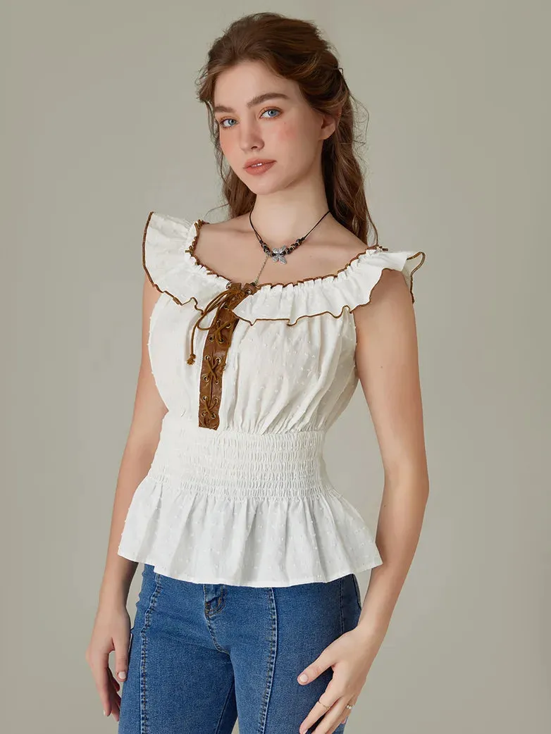 Renaissance Cotton Tops Off Shoulder Smocked Bodice Tops